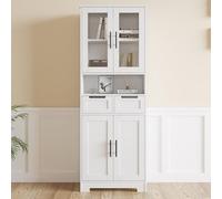 Bonnlo Buffet en Bois avec 2 Grands Compartiments de Rangement & 4 Étagère, Placard Haut, Armoire de Cuisine Multifonctionnel, pour Cuisine, Salon, Salle de Bain, 60 x 30 x 170 cm, Blanc