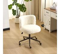 Bonnlo Chaise de Bureau Esthétique sans Accoudoirs, Petite Chaise Confortable, Fauteuil de Coiffeuse avec Support Lombaire, Chaise Pivotante pour Bureau, Chambre, en Fourrure de Lapin (Blanc-Peluche)