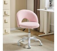 Bonnlo Chaise de Bureau Esthétique sans Accoudoirs, Petite Chaise Confortable, Fauteuil de Coiffeuse avec Support Lombaire, Chaise Pivotante pour Bureau, Chambre, en Fourrure de Lapin, Rose