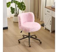 Bonnlo Chaise de Bureau Esthétique sans Accoudoirs, Petite Chaise Confortable, Fauteuil de Coiffeuse avec Support Lombaire, Chaise Pivotante pour Bureau, Chambre, en Fourrure de Lapin (Rose-Peluche)