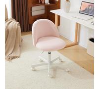 Bonnlo Chaise de Bureau Mignonne sans Accoudoirs, Petite Chaise Confortable, Fauteuil de Coiffeuse avec Support Lombaire, Chaise Pivotante Réglable pour Bureau, Chambre, en Teddy (Rose)