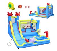 Bonnlo Château gonflable intérieur/extérieur avec ventilateur et toboggan à sec/eau, maison de jeu d'extérieur pour enfants à partir de 3 ans (bleu-XXL)