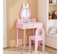 Bonnlo Coiffeuse pour Enfants 106cm, avec Miroir et Tabouret, Coiffeuse Enfant Fille avec Accessoires, Bureau 2 en 1 (Rose)