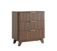 Bonnlo Commode 3 Tiroirs en Couleur Noyer, Meuble de Rangement Style Moderne, Meuble Profondeur 35cm, Buffet Petit pour Chambre, Bureau, Salon, Entrée, 70 x 35 x 75 cm