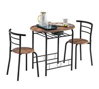 Bonnlo Ensemble de Table à Manger avec 2 Chaises en Fer, Table avec Porte-Bouteilles, pour Petit Espace, Plateau Ovale, Idéal pour Salle à Manger/Jardin/Patio/Balcon (Brun Vintage)