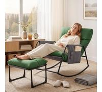 Bonnlo Fauteuil à Bascule Œuf avec Repose-Pieds, Chaise a Bascule avec Coussin Épais Amovible, Rocking Chair Allaitement Confortable, Intérieur/Extérieur pour Salon, Jardin, Balcon, Vert