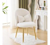 Bonnlo Fauteuil de Salon, Chaise Ergonomique avec Coussin Nœud, Dossier Incurvé sans Accoudoirs, pour Salon, Chambre, Bureau, Peluche Teddy et Bouclé, Blanc, 55 x 48 x 78.5 cm