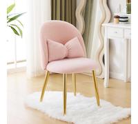 Bonnlo Fauteuil de Salon, Chaise Ergonomique avec Coussin Nœud, Dossier Incurvé sans Accoudoirs, pour Salon, Chambre, Bureau, Peluche Teddy et Bouclé, Rose, 55 x 48 x 78.5 cm