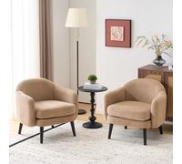 Bonnlo Fauteuil de Salon Moderne avec Accoudoirs, Canapé 1 Place avec Pieds en Bois Massif, Chaise de Bureau Rembourrée et de Forme Ronde, pour Salon, Chambre, Salle, Velours Côtelé, Kaki, Lot 2