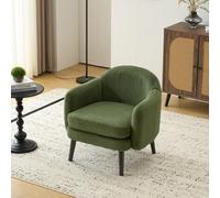 Bonnlo Fauteuil de Salon Moderne avec Accoudoirs, Canapé 1 Place avec Pieds en Bois Massif, Chaise de Bureau Rembourrée et de Forme Ronde, pour Salon, Chambre, Salle, Velours Côtelé, Vert