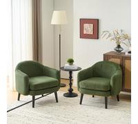 Bonnlo Fauteuil de Salon Moderne avec Accoudoirs, Canapé 1 Place avec Pieds en Bois Massif, Chaise de Bureau Rembourrée et de Forme Ronde, pour Salon, Chambre, Salle (2, Vert-Velours Côtelé)
