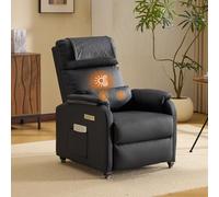 Bonnlo Fauteuil Massant, Fauteuil de Relaxation avec 2 Points de Massage et Chauffage, Dossier et Repose-Pieds Réglable Automatiquement, Équipé d'un Appui-tête et Un Coussin, Noir, Cuir