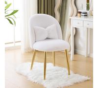 Bonnlo Fauteuil Relax, Chaise Coiffeuse, Fauteuil avec Coussin Nœud, Dossier Incurvé sans Accoudoirs, pour Salon, Bureau, Chambre, en Peluche Lapin, Blanc, 55 x 48 x 78.5 cm
