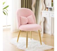 Bonnlo Fauteuil Relax, Chaise Coiffeuse, Fauteuil avec Coussin Nœud, Dossier Incurvé sans Accoudoirs, pour Salon, Bureau, Chambre, en Peluche Lapin/Teddy, 55 x 48 x 78.5 cm (Lapin & Rose)