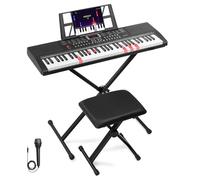 Bonnlo GEP-110S01 Piano Numérique, Clavier Lumineux 61 Touches avec support de Piano de Style X, Banc de piano, Haut-parleurs intégrés, Casque, Microphone, Pupitre, écran LED, 3 Modes d'Apprentissage