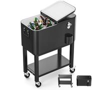Bonnlo Glacière à roulettes 57 L Frigo de Jardin ou Camping avec Bouchon de Décapsuler l'Ouvre-Bouteille et l'Attrappe-Capsule Chariot Frigorifique pour Patio Jardin Terrasse Noir