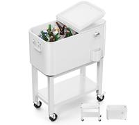 Bonnlo Glacière à Roulettes 57 L Frigo de Jardin ou Camping avec Bouchon de Décapsuler l'Ouvre-Bouteille et l'Attrappe-Capsule Chariot Frigorifique pour Patio Jardin Terrasse Blanc