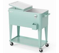 Bonnlo Glacière à roulettes 76 L Frigo de Jardin ou Camping avec Bouchon de Décapsuler l'Ouvre-Bouteille et l'Attrappe-Capsule Chariot Frigorifique pour Patio Jardin Terrasse Vert Menthe