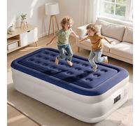 Bonnlo Matelas de Camping Pliable avec Pompe électrique, Matelas Gonflable Autogonflant avec Surface en Velours, pour 1 Personne (Bleu ＆ Blanc, 190 x 99 x 45 cm)