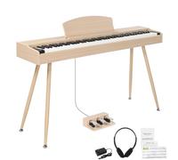 Bonnlo Piano GDP-203 Clavier numérique 88 touches standard entièrement pondéré avec support en métal, adaptateur secteur, triple pédales, casque, pour tous les niveaux, Bois de technologie naturelle
