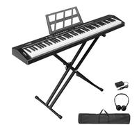 Bonnlo Piano Numérique 88 Touches, Clavier Semi-Lesteé avec Double Bluetooth, Casque, Support, pour les Amateurs de Musique et les Débutants (Noir, Piano + Support)