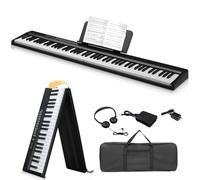 Bonnlo Piano Numérique 88 Touches, Clavier Semi-Lesteé avec Double Bluetooth, Casque, Support, pour les Amateurs de Musique et les Débutants (Noir, Piano + Bluetooth)