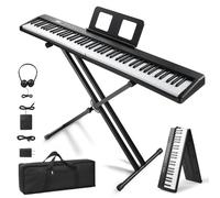 Bonnlo Piano Numérique 88 Touches, Clavier Semi-Lesteé avec Double Bluetooth, Casque, Support, pour les Amateurs de Musique et les Débutants (Noir, Piano + Support + Bluetooth)