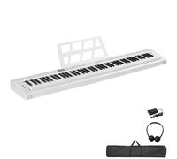 Bonnlo Piano Numérique 88 Touches Portable, Clavier Semi-Lesteé avec MIDI Bluetooth, Casque, Système de Pédale de Sustain, Support, pour les Amateurs de Musique et les Débutants (Blanc, Sans support)