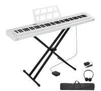 Bonnlo Piano Numérique 88 Touches Portable, Clavier Semi-Lesteé avec MIDI Bluetooth, Casque, Système de Pédale de Sustain, Support, pour les Amateurs de Musique et les Débutants (Blanc, Avec support)