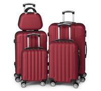 Bonnlo Set de 4 Valises avec Vanity Case，Valises de Voyage, Set Valise ABS avec Les Coins Renforcé et roulettes Pivotantes 360°, 16in 20in 24in 28in+12in (Bordeaux)