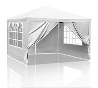 Bonnlo Tonnelle de Jardin 3x3m avec 4 Parois Latérales imperméable Protection Anti-UV Tente de Réception en Toile PE Tubes Spiralés en Fer Barnum Blanc pour Camping Mariage Parking Fête