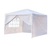 Bonnlo Tonnelle de Jardin 3x3m avec 4 Parois Latérales imperméable Tente de Réception en Toile PE Tubes Spiralés en Fer Auvent Exterieur Barnum Blanc pour Camping Mariage Parking Fête