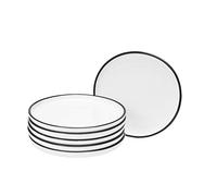 BonNoces Lot de 6 assiettes en porcelaine blanche élégante avec bords noirs pour steak, pâtes et salade 6-Inch