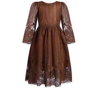 BONNY BILLY Robe Fille Cérémonie Mariage Soirée Princesse Noël Dentelle Tulle Longue Manches Longues 10-11 Ans Marron