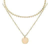 BONNYBIRD® Collier Boheme Femme Or Double Rang Multirang Acier Inoxydable Chic Plaqué Or Jaune Doré Pendentif Ethnique Bijoux Jeune Chaîne Ras de Cou Ete Mariage Noel Fantaisie