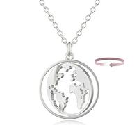 BONNYBIRD® Collier Femme Carte du Monde Argent Globe Mappemonde Acier Inoxydable Résistant à l'eau Bijoux Chaîne Ete Noel Boheme Fantaisie