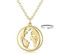 BONNYBIRD® Collier Femme Carte du Monde Or Globe Mappemonde Acier Inoxydable Résistant à l'eau Bijoux Plaqué Or Jaune Doré Chaîne Ete Noel Boheme Fantaisie
