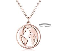 BONNYBIRD® Collier Femme Carte du Monde Or Rose Globe Mappemonde Acier Inoxydable Résistant à l'eau Bijoux Plaqué Or Doré Chaîne Ete Noel Boheme Fantaisie