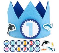 BONNYCO Couronne Anniversaire Animaux Marins Chiffres Interchangeables de 0 à 9 et Figurines a Thème. Couronne Anniversaire 1 An Garcon Fille, Cadeau Enfant. Decoration Ocean, Chapeau Fete Carnaval