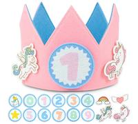 BONNYCO Couronne Anniversaire Licorne Chiffres Interchangeables de 0 à 9 et Figurines a Thème Couronne Anniversaire 1 An Fille, Cadeau Fille Licorne Decoration Kit Enfant, Chapeau Fete Carnaval