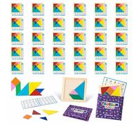 BONNYCO Jeu Tangram Enfant 30 PCS Cadeau Anniversaire Enfants Invites. Tangram Bois pour Cadeaux Anniversaire Invités, Mini Jeux Goodies. Petit Jouet Pinata, Pochette Surprise, Lot Kermesse Mixte