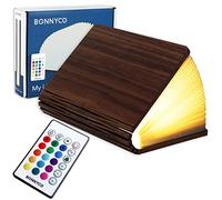 BONNYCO Lampe Livre Led Pliante en Bois avec Télécommande, 16 Couleurs et Minuterie. Livre Lumineux Decoration Chambre, Maison, Bureau. Lampe Lumio Gadget, Idee Cadeau Noel Anniversaire Femme Homme