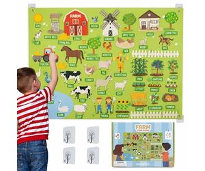 BONNYCO Panneau Feutrine Enfant avec 92 Figurines d'animaux de la Ferme | Panneau Sensoriel Bilingüe, Jouet Montessori et Cadeau Enfant de 3 à 8 Ans. Tableau Sensoriel pour l’Autisme, Jeux Éducatif