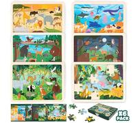 BONNYCO Puzzle Bois Enfant 6 Ensembles 24 Pcs, Animaux de Différents Écosystèmes. Puzzle 3-8 Ans avec Plateau, Jouet Educatif. Cadeau Garcon et Fille, Anniversaire, Noël