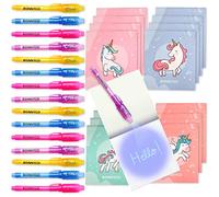 BONNYCO Stylo Encre Invisible et Carnet Cadeau Anniversaire Enfants Invites | Pack de 16 Petits Cadeaux Anniversaire de Licorne pour Fille et Garcon, Jouet Pinata, Idee Pochette Surprise, Goodies Élèves