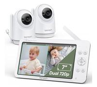 bonoch 7” Babyphone 2 Caméras, 720P Écran Partagé Babyphone Vidéo sans WiFi, Moniteur Bébé Batterie de 6000mAh, Mode VOX, Vision Nocturne Automatique, PTZ à Distance, Camera Bebe avec 8 Berceuses