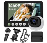 bonoch Caméra de bébé 1440p USB C avec Vision Nocturne en Cristal - 5 Pouces - avec caméra pour Le siège arrière - Installation Facile - Zoom 4X - Alimenté par USB - Montage par air