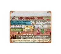 Bonoff Affiche décorative vintage Michigan Girl My Face Definitely Will - Décoration d'intérieur - Affiche murale en métal - 20,3 x 30,5 cm
