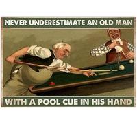 Bonoff Affiche vintage en métal avec inscription « Carom Billiard Never Underestimate an Old Man with A Pool Cue in His Hand » - Décoration murale - 14 x 20,3 cm