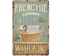 Bonoff Affiche vintage en métal - Décorations de lessive Bulldog Laundry Company Wash and Dry - Plaque décorative vintage chic en métal - 20,3 x 30,5 cm